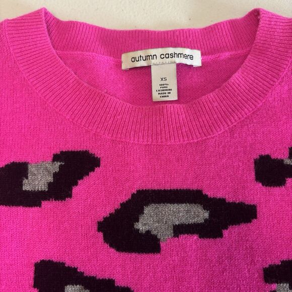 Autumn Cashmere Women's Size XS Pure Cashmere Sweater Pink - Leopard Spots - Picture 4 of 10
